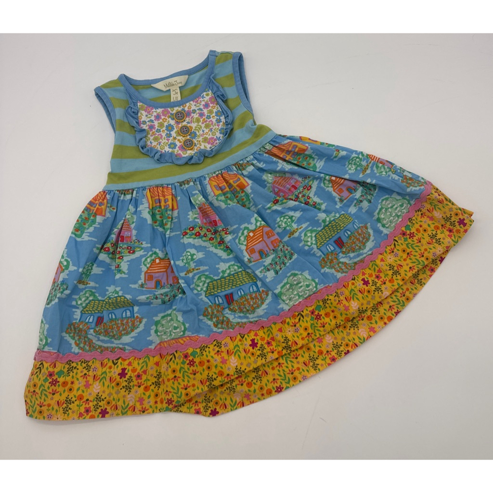 MATILDA JANE Top 2T Blue Yellow House Print